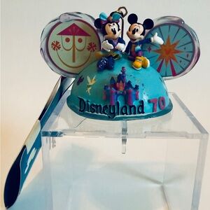 Disneyland 70th Anniversary Mickey and Minnie Ears Hat - Blue and Pink